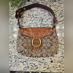 Vintage Coach Brown and Tan Signature Shoulder Bag